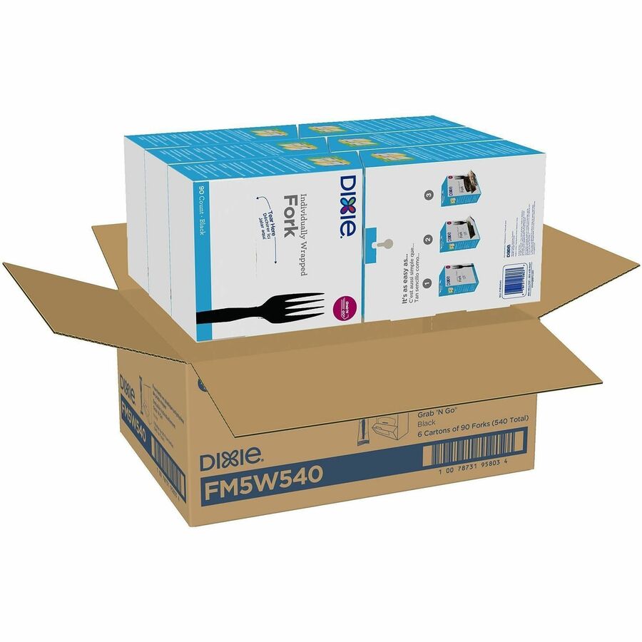 Fork - 1 x Fork - Kitchen, Breakroom - Disposable - Black - 90 / Box