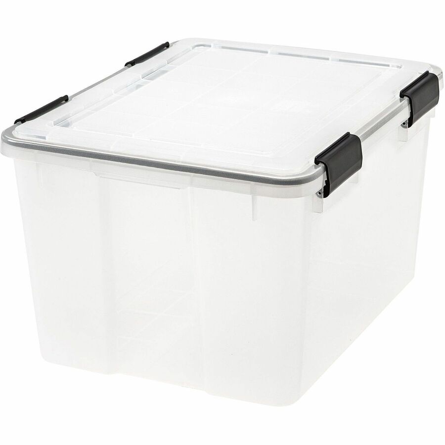 External Dimensions: 15.7" Width x 19.8" Depth x 15.7" Height - 40 lb - 11.65 gal - Latch Closure - Stackable - Plastic, Polypropylene - Clear - For Storage - 1 Each