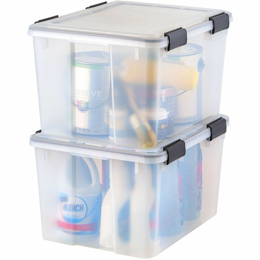 External Dimensions: 15.7" Width x 19.8" Depth x 15.7" Height - 40 lb - 11.65 gal - Latch Closure - Stackable - Plastic, Polypropylene - Clear - For Storage - 1 Each