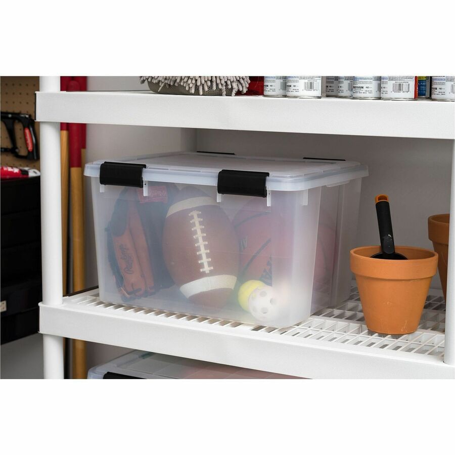External Dimensions: 15.7" Width x 19.8" Depth x 15.7" Height - 40 lb - 11.65 gal - Latch Closure - Stackable - Plastic, Polypropylene - Clear - For Storage - 1 Each
