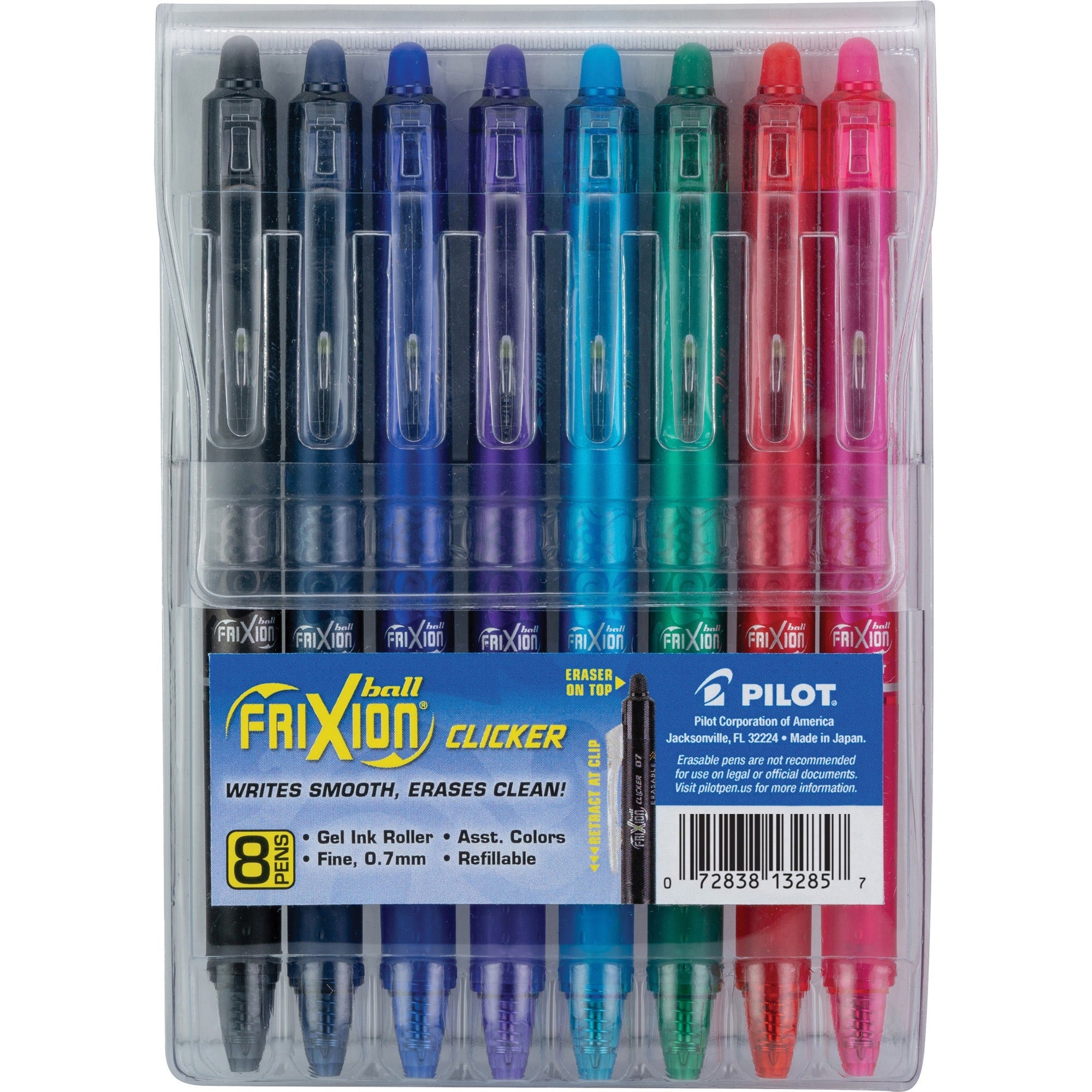 0.7 mm Fine Pen Point - Retractable - Erasable - Pink, Red, Green, Turquoise, Blue, Purple, Navy, Black Ink - Water Based, Gel-based - Translucent Barrel - Document, Writing - 8 / Pack