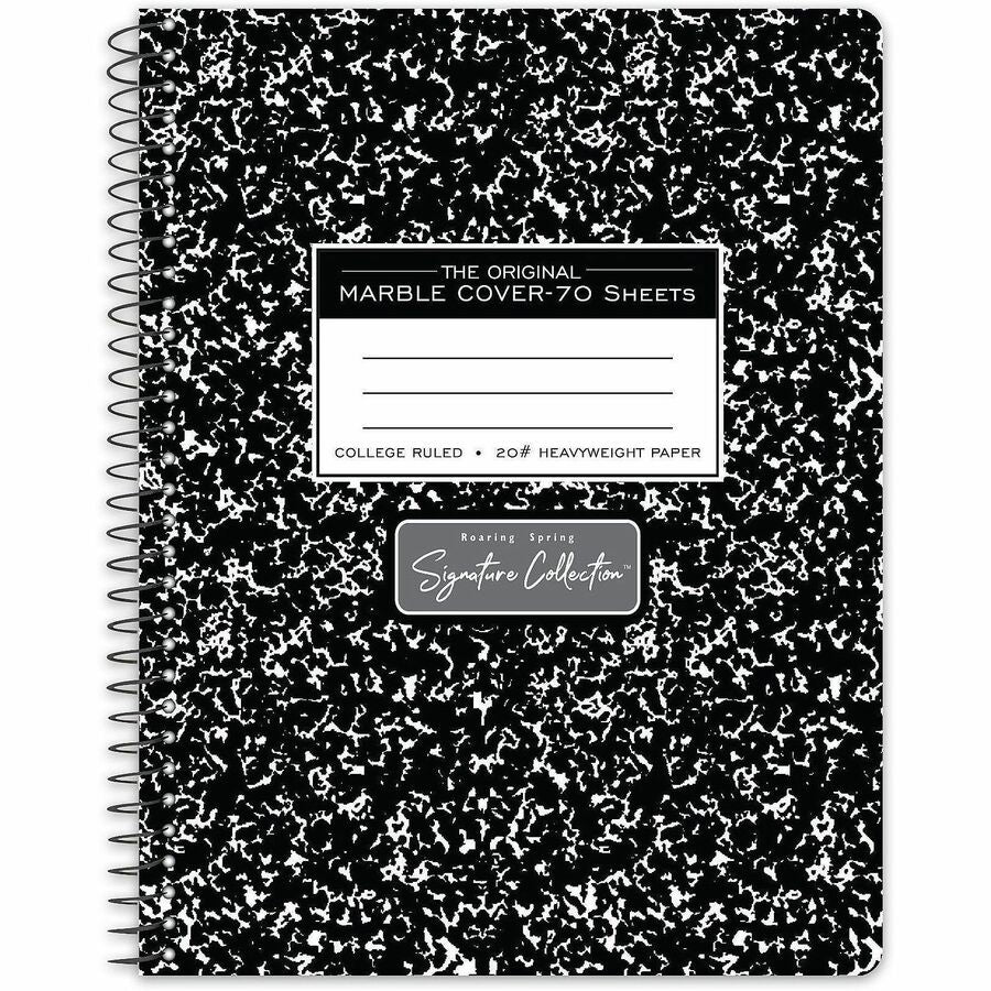 Roaring Spring Wirebound Composition Book, 70 Sheets, 140 Pages, College Ruled, 7.5" x 9.75", Black Marble Cover, Spiral Bound, Perforated, Heavyweight, Snag Proof, 24 per Carton