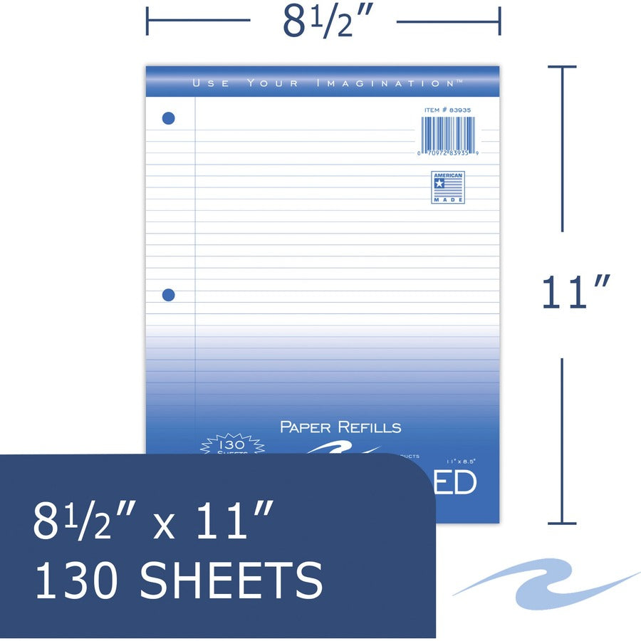 Roaring Spring College Ruled Filler Paper, 130 Sheets, 260 Pages, 8.5" x 11", White, 3-Hole Punched, Red Margin, 1 Carton