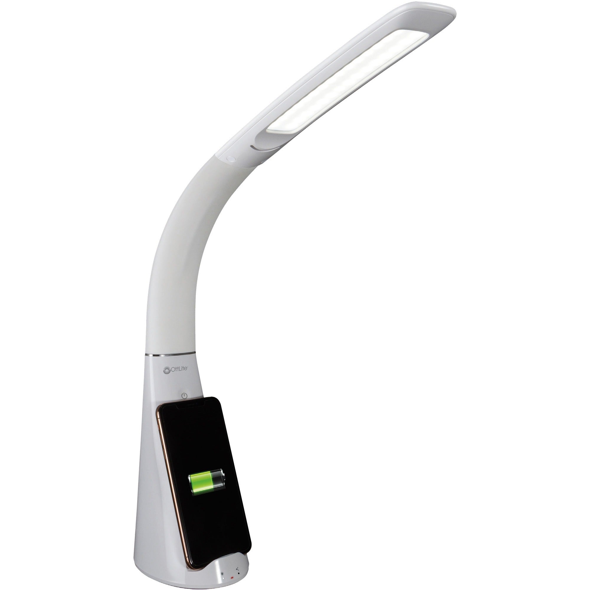 12" Height x 5" Width - LED Bulb - USB Charging, Flexible Neck, Sanitizing, Qi Wireless Charging - Desk Mountable - White - for Furniture, Desk, Office, Home, Dorm