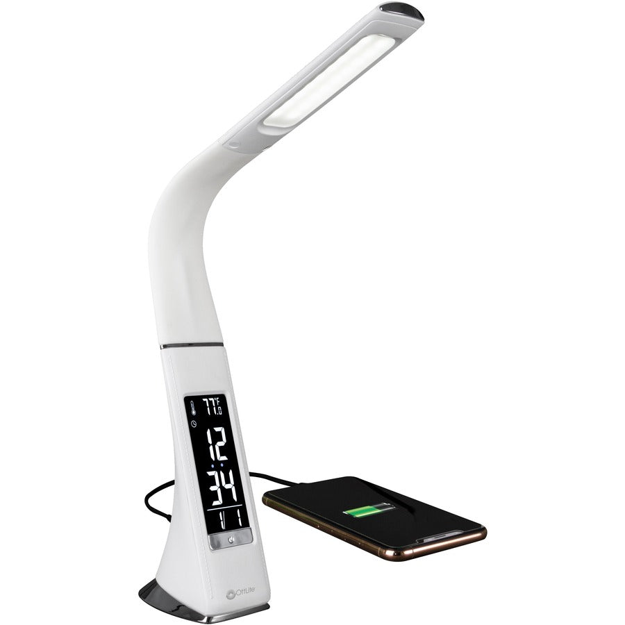 10" Height x 2.6" Width - LED Bulb - USB Charging, Flexible Neck, Clock, Sanitizing - Desk Mountable - White - for Furniture, Desk, Office, Home, Dorm