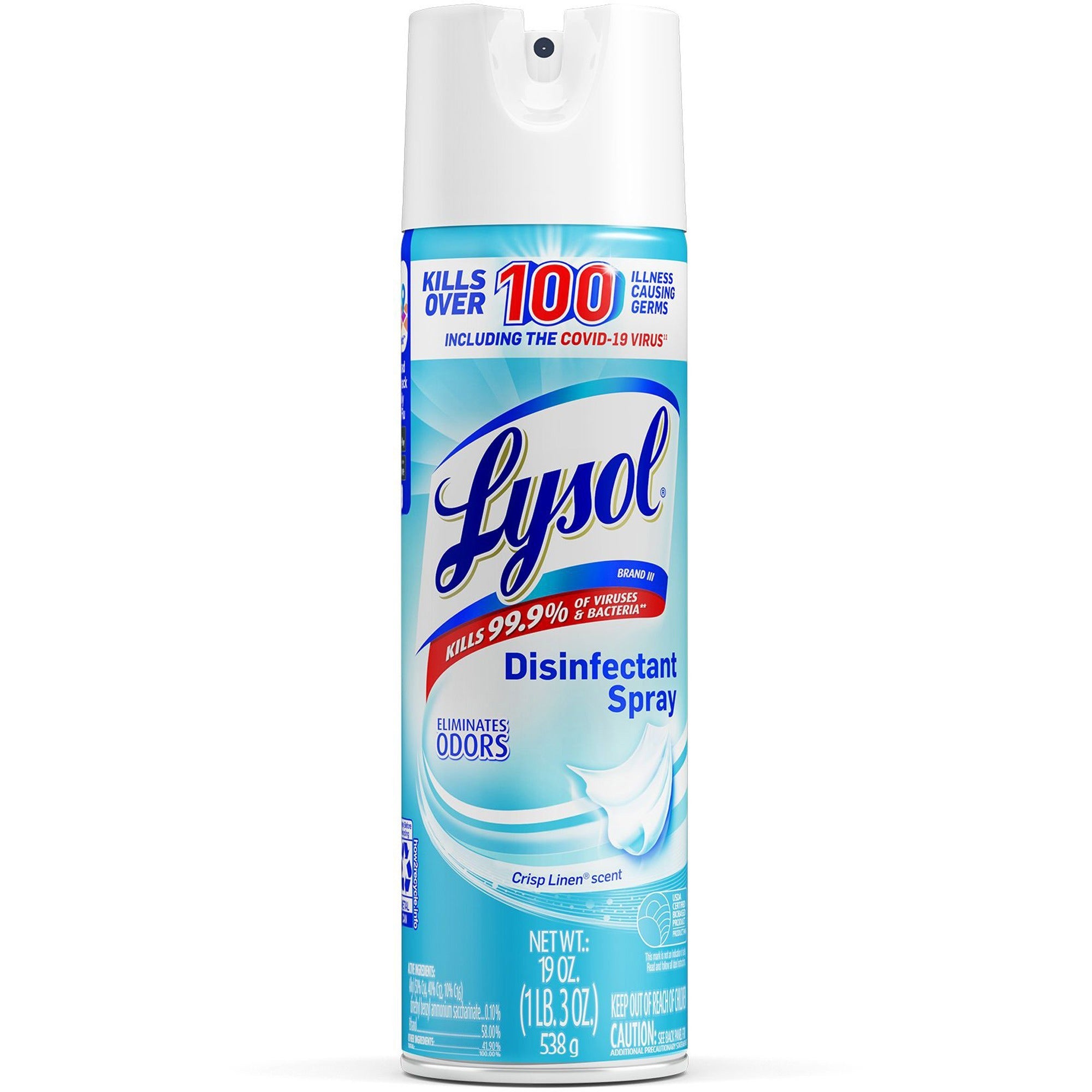 For Multi Surface - Ready-To-Use - Spray, Aerosol - 19 fl oz (0.6 quart) - Crisp Linen Scent - Recommended For: Bacteria Remover - Easy to Use, Antibacterial, Antimicrobial, Disinfectant, No-rinse, Phenol-free - Clear - 1 Each