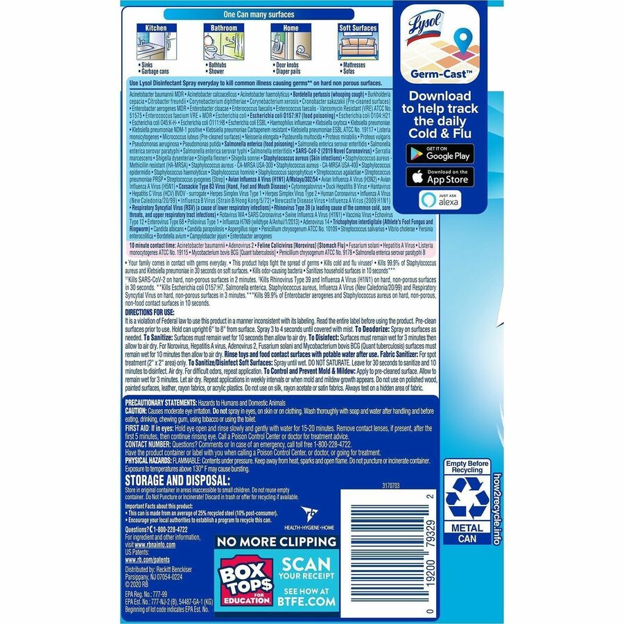 For Multi Surface - Ready-To-Use - Spray, Aerosol - 19 fl oz (0.6 quart) - Crisp Linen Scent - Recommended For: Bacteria Remover - Easy to Use, Antibacterial, Antimicrobial, Disinfectant, No-rinse, Phenol-free - Clear - 1 Each
