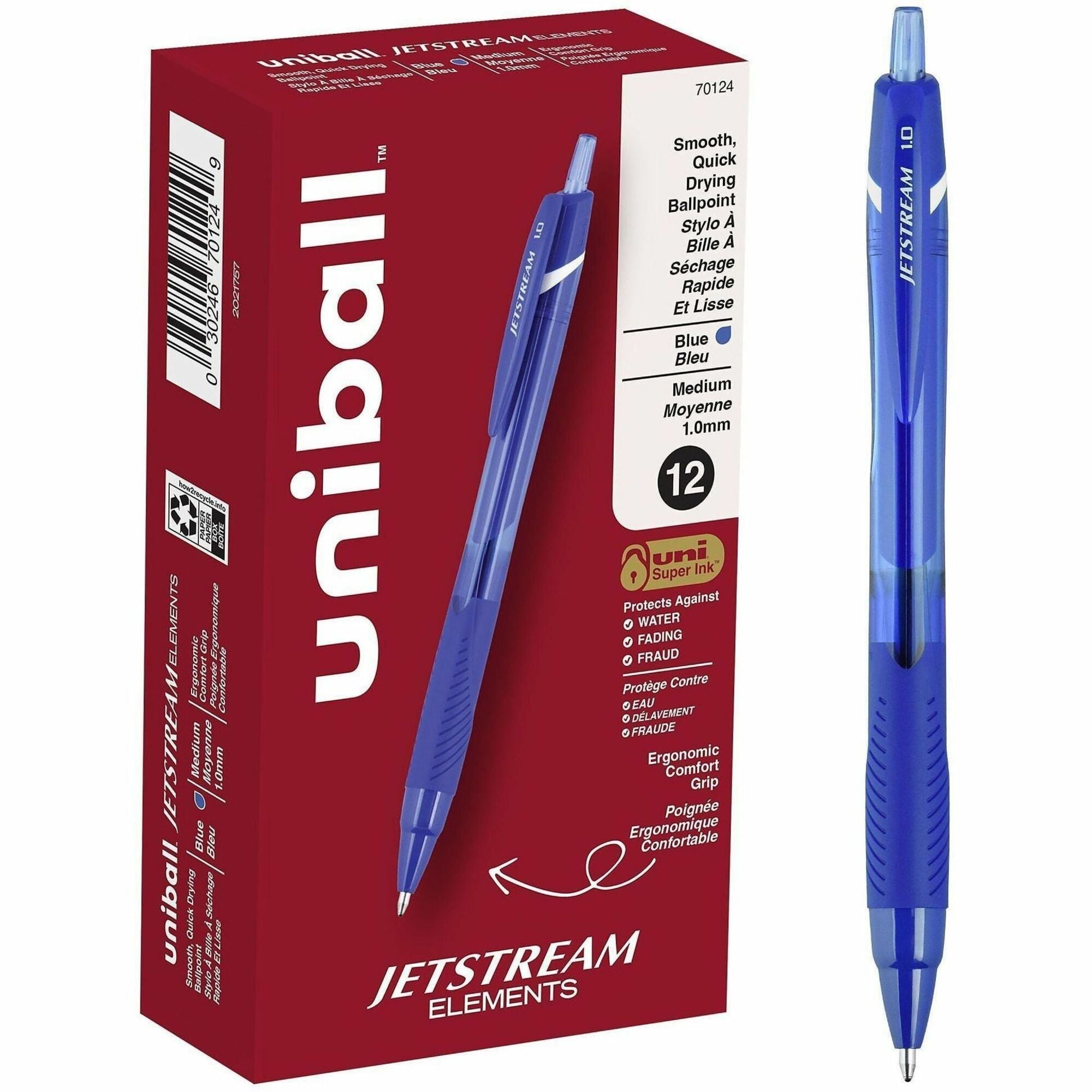 uniball™ Jetstream Elements Ballpoint Pen - 1 mm Medium Pen Point - Blue Ink - Gel-based - 1 Dozen