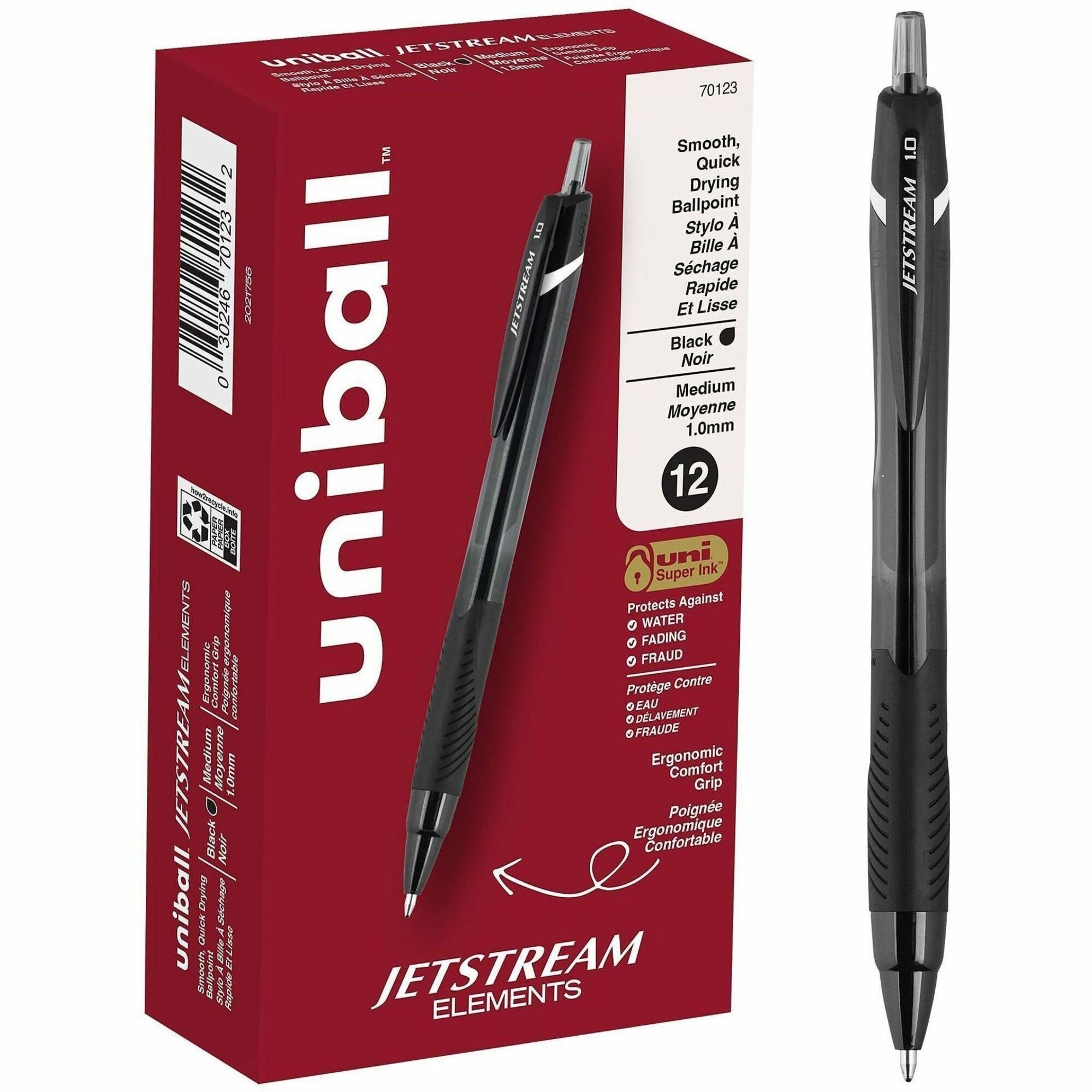 uniball™ Jetstream Elements Ballpoint Pen - 1 mm Medium Pen Point - Black Ink - Gel-based - 1 Dozen