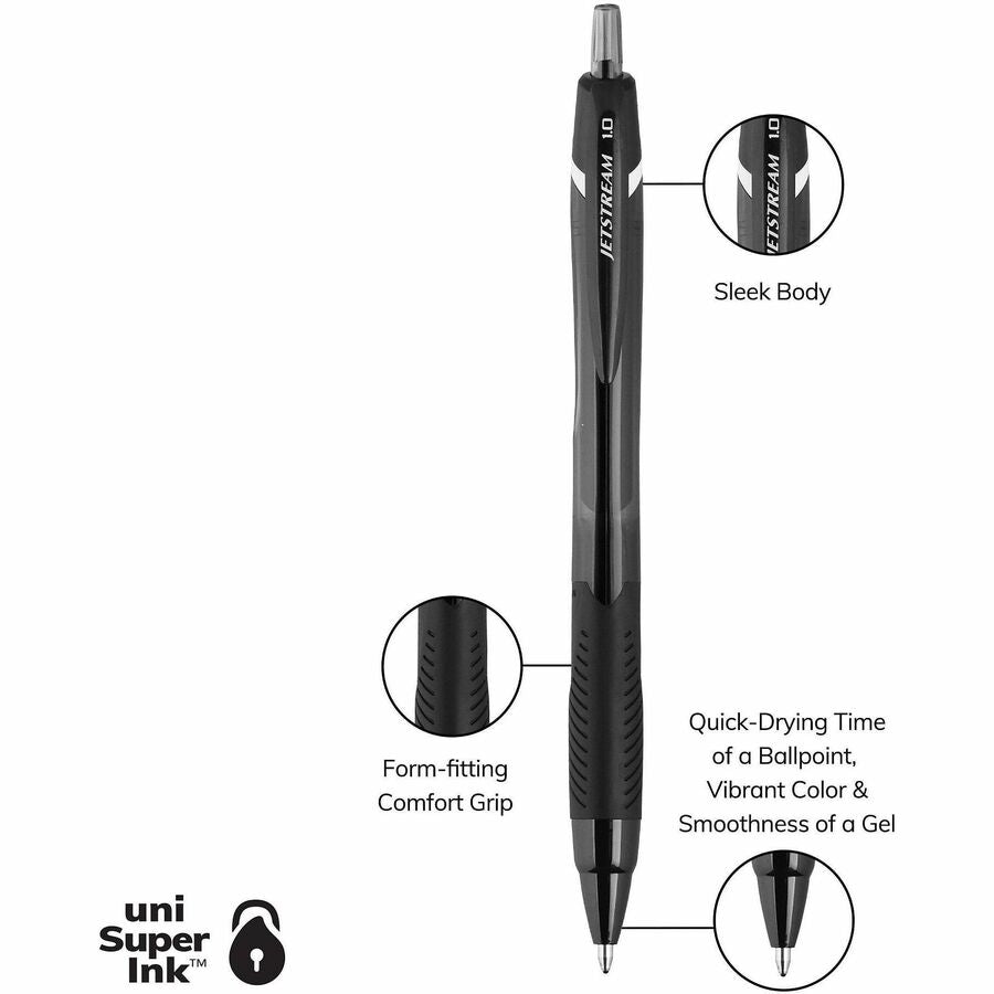 uniball™ Jetstream Elements Ballpoint Pen - 1 mm Medium Pen Point - Black Ink - Gel-based - 1 Dozen