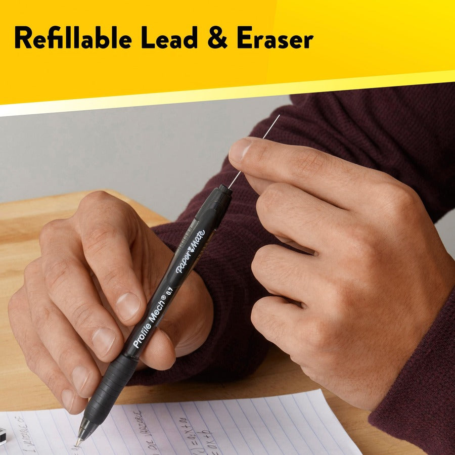 Paper Mate Profile Mechanical Pencils - 0.7 mm Black Lead - Refillable - Black Barrel - 1 Dozen