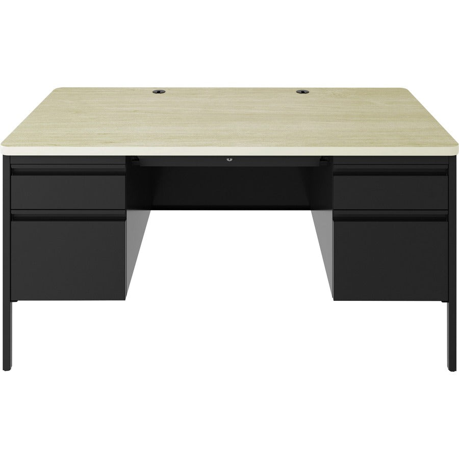 Lorell Fortress Series Double-Pedestal Teachers Desk - 30" Height x 60" Width x 29.5" Depth, 0.8" Height Modesty Panel - Double Pedestal - T-mold Edge - Material: Steel - Finish: Maple, Black - 1 Each