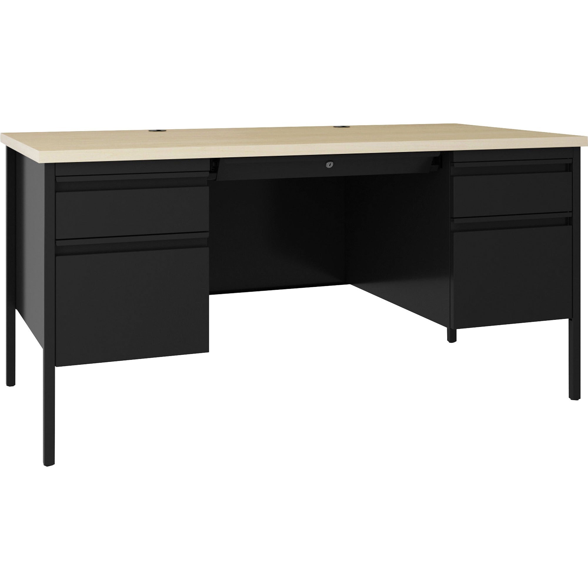 Lorell Fortress Series Double-Pedestal Desk - 30" Height x 60" Width x 29.5" Depth, x 1.1" Thickness Top, 0.8" Height Modesty Panel - Double Pedestal - Square Edge - Material: Steel - Finish: Black - 1 Each