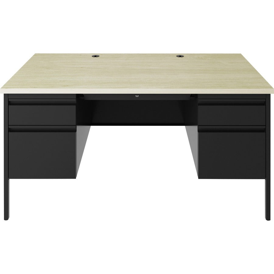 Lorell Fortress Series Double-Pedestal Desk - 30" Height x 60" Width x 29.5" Depth, x 1.1" Thickness Top, 0.8" Height Modesty Panel - Double Pedestal - Square Edge - Material: Steel - Finish: Black - 1 Each