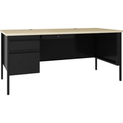 Lorell Fortress Series Left-pedestal Desk - 30" Height x 60" Width x 29.5" Depth, 0.8" Height Modesty Panel - Single Pedestal on Left Side - T-mold Edge - Material: Steel - Finish: Black - 1 Each