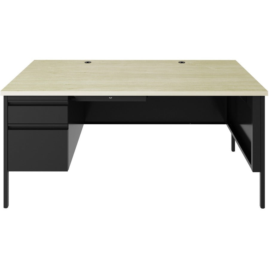 Lorell Fortress Series Left-pedestal Desk - 30" Height x 60" Width x 29.5" Depth, 0.8" Height Modesty Panel - Single Pedestal on Left Side - T-mold Edge - Material: Steel - Finish: Black - 1 Each