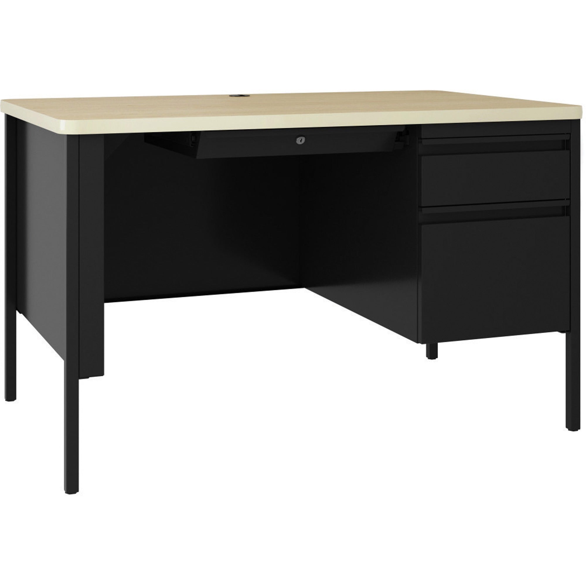 Lorell Fortress Series 48" Right-Pedestal Teachers Desk - 30" Height x 48" Width x 29.5" Depth, 0.8" Height Modesty Panel - Single Pedestal on Right Side - T-mold Edge - Material: Steel - Finish: Black - 1 Each