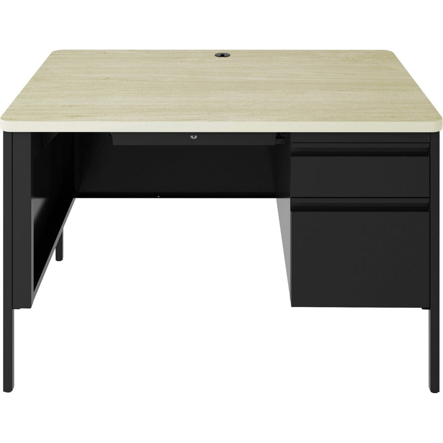Lorell Fortress Series 48" Right Single-Pedestal Desk - 30" Height x 48" Width x 29.5" Depth, 0.8" Height Modesty Panel, x 1.1" Thickness Top - Single Pedestal on Right Side - Square Edge - Material: Steel - Finish: Black - 1 Each