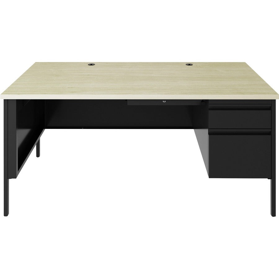 Lorell Fortress Series 66" Right-Pedestal Desk - 30" Height x 66" Width x 29.5" Depth, 0.8" Height Modesty Panel, x 1.1" Thickness Top - Single Pedestal on Right Side - Square Edge - Material: Steel - Finish: Black - 1 Each