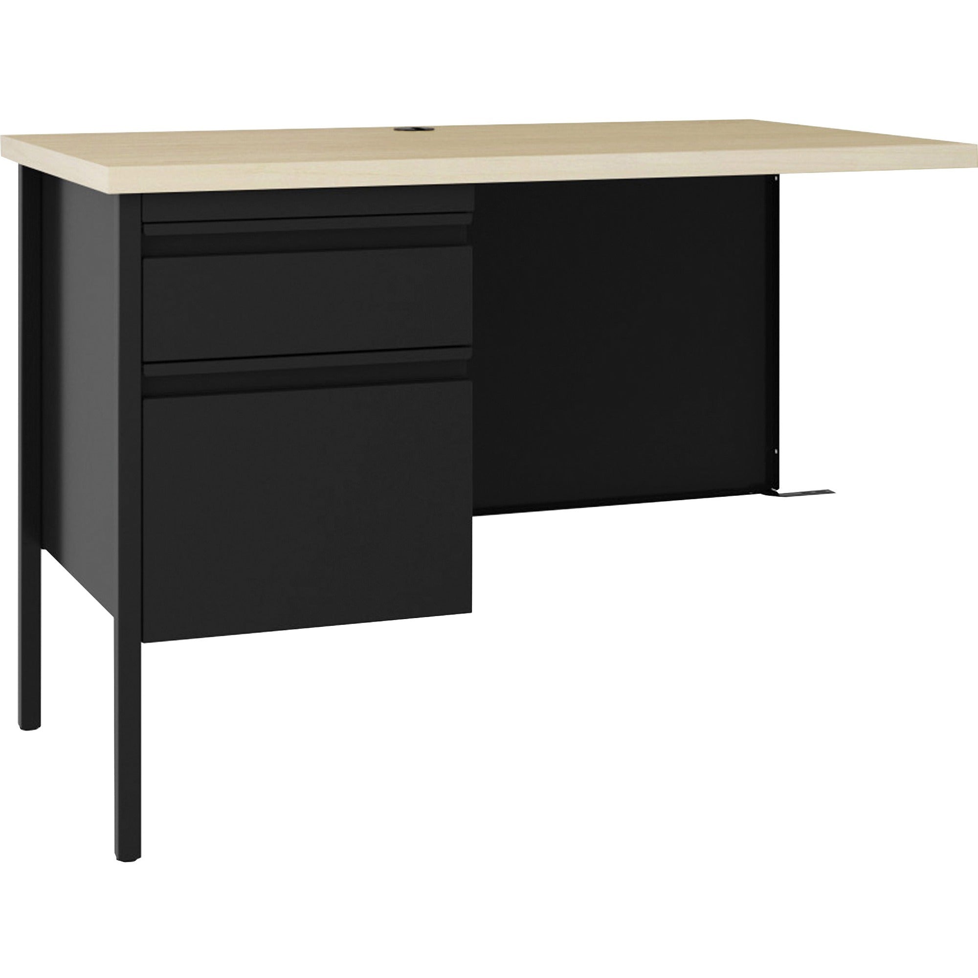 Lorell Fortress Series Left-Pedestal Return - 24" Height x 42" Width x 29.5" Depth, 0.8" Height Modesty Panel, x 1.1" Thickness Top - Single Pedestal on Left Side - Square Edge - Material: Steel - Finish: Black - 1 Each