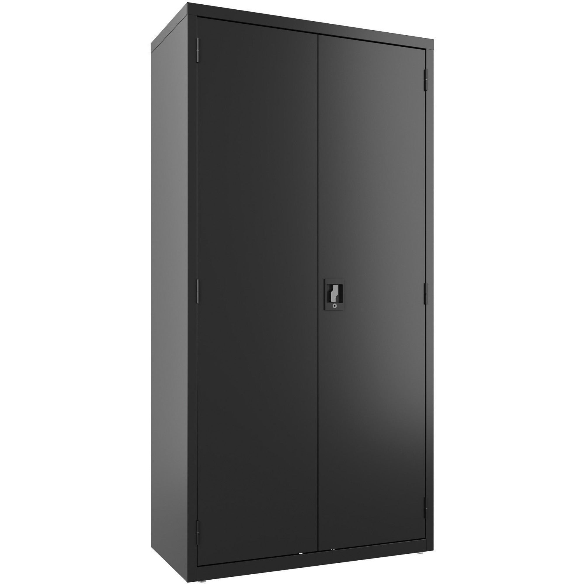 Lorell Wardrobe Storage Cabinet - 36" Width x 18" Depth x 72" Height - 2 x Shelf(ves) - Durable, Welded, Recessed Handle, Removable Lock, Locking System, Adjustable Shelf - Black - Steel - Recycled