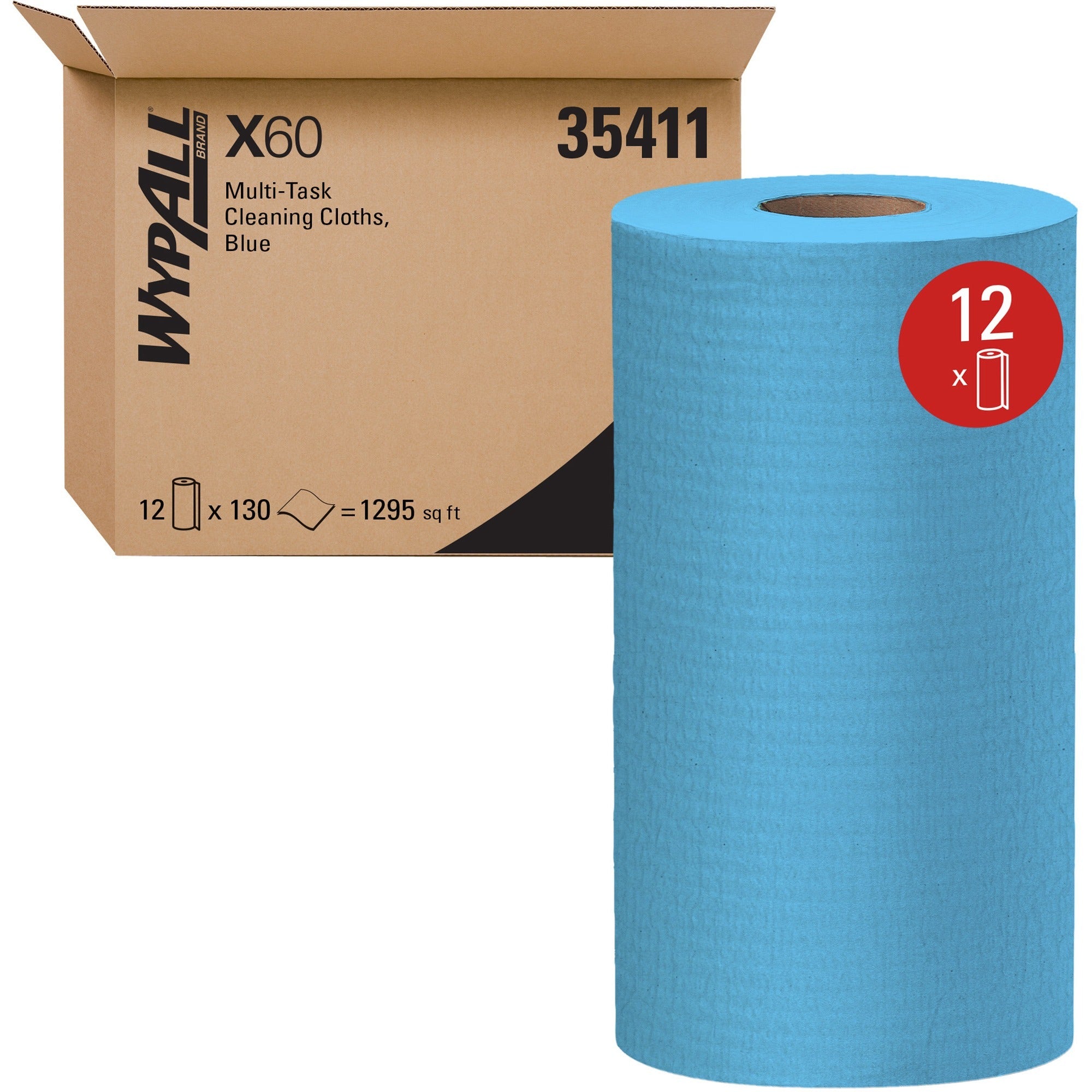Wypall General Clean X60 Multi-Task Cleaning Cloths - 12.20" Length x 9.80" Width - Absorbent, Reinforced, Strong, Perforated, Durable, Reusable, Residue-free, Sturdy - Blue - 130/Roll - 1 Carton