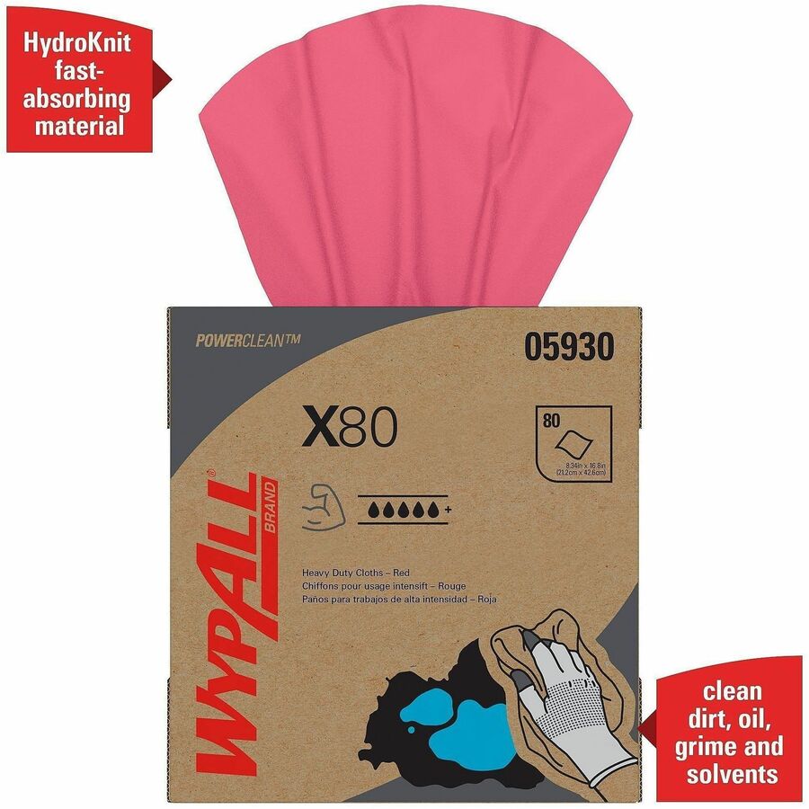 16.80" Length x 8.34" Width - Absorbent, Durable, Reusable, Foldable, Contaminant-free, Durable - Red - 80/Box - 1 Carton