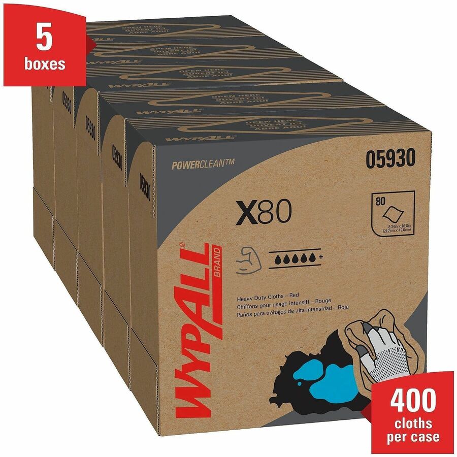 16.80" Length x 8.34" Width - Absorbent, Durable, Reusable, Foldable, Contaminant-free, Durable - Red - 80/Box - 1 Carton