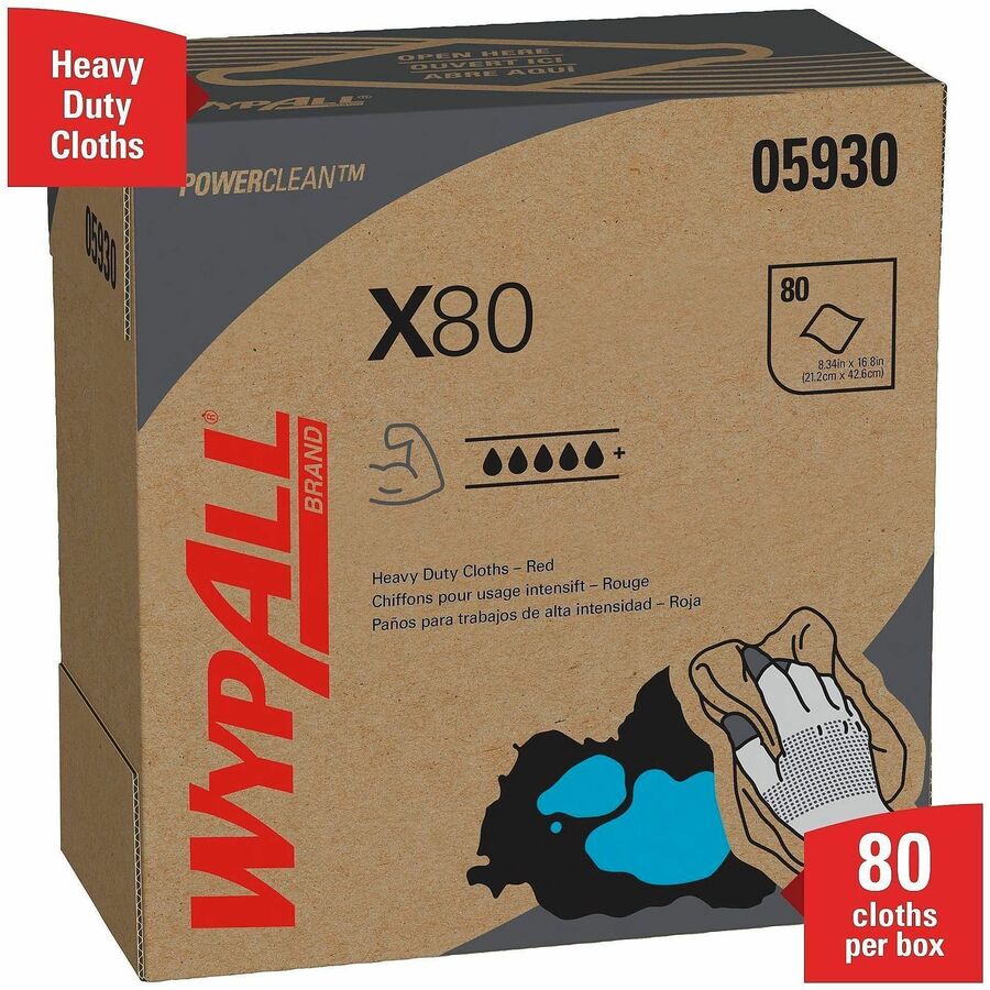 16.80" Length x 8.34" Width - Absorbent, Durable, Reusable, Foldable, Contaminant-free, Durable - Red - 80/Box - 1 Carton