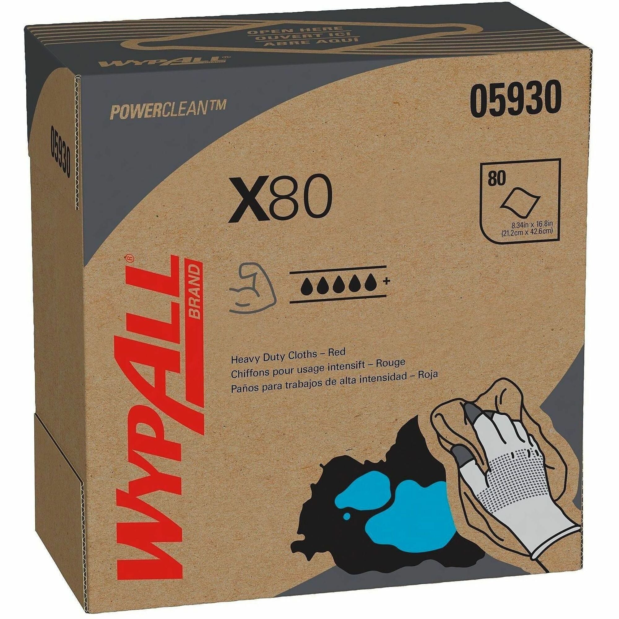 16.80" Length x 8.34" Width - Absorbent, Durable, Reusable, Foldable, Contaminant-free, Durable - Red - 80/Box - 1 Carton