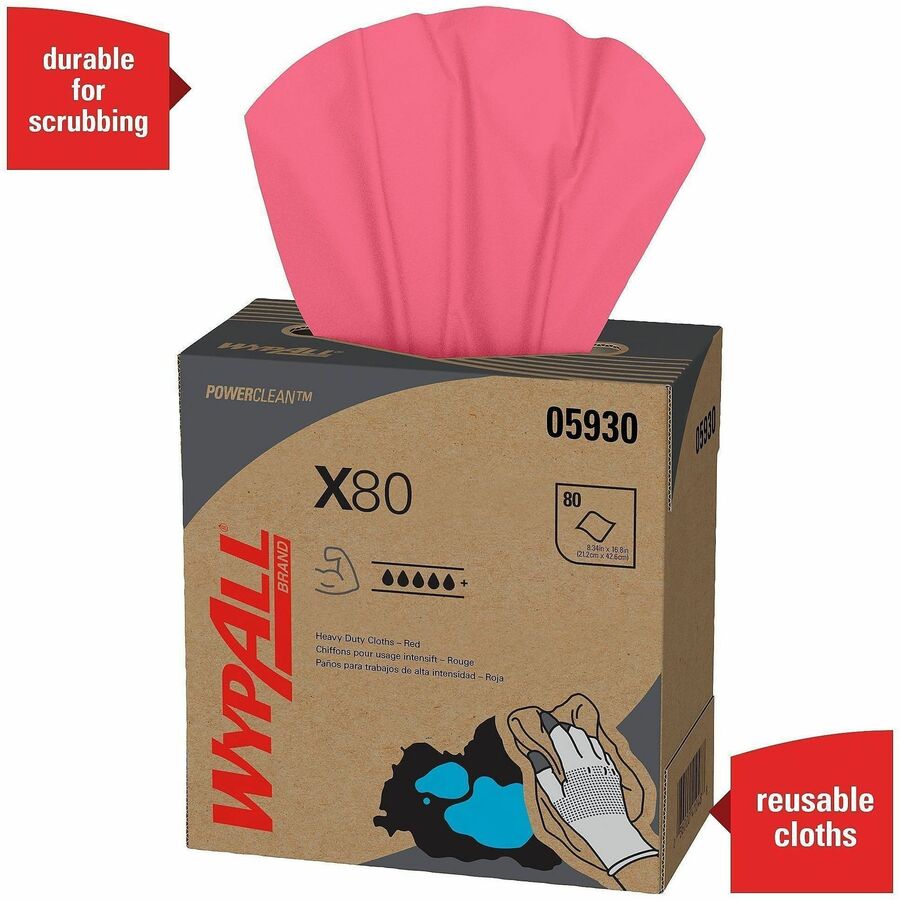 16.80" Length x 8.34" Width - Absorbent, Durable, Reusable, Foldable, Contaminant-free, Durable - Red - 80/Box - 1 Carton