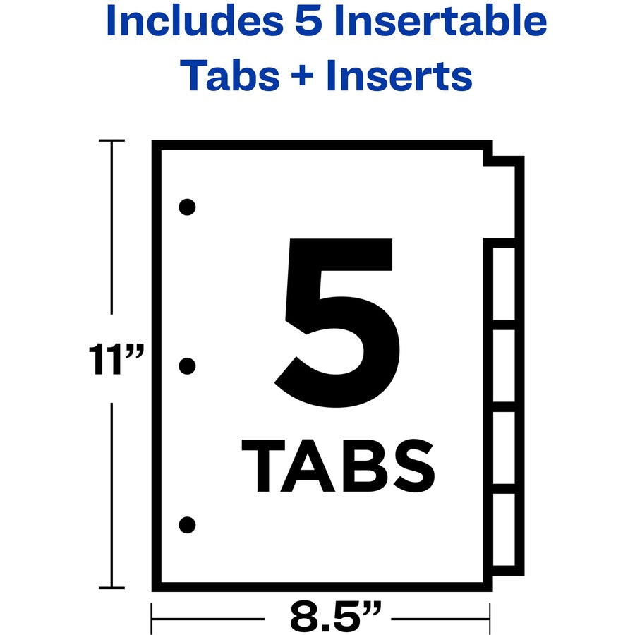 Avery&reg; Big Tab Insertable Plastic Dividers - 5 x Divider(s) - 5 - 5 Tab(s)/Set - 8.5" Divider Width x 11" Divider Length - 3 Hole Punched - Clear Plastic Divider - Clear Plastic Tab(s) - 1 Set