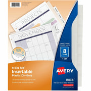 Avery&reg; Big Tab Insertable Plastic Dividers - 8 x Divider(s) - 8 - 8 Tab(s)/Set - 8.9" Divider Width x 11" Divider Length - 3 Hole Punched - Clear Plastic Divider - Clear Plastic Tab(s) - 1 Set