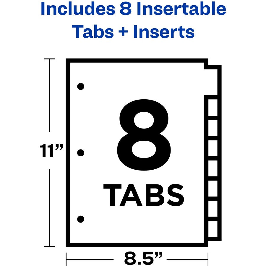Avery&reg; Big Tab Insertable Plastic Dividers - 8 x Divider(s) - 8 - 8 Tab(s)/Set - 8.9" Divider Width x 11" Divider Length - 3 Hole Punched - Clear Plastic Divider - Clear Plastic Tab(s) - 1 Set
