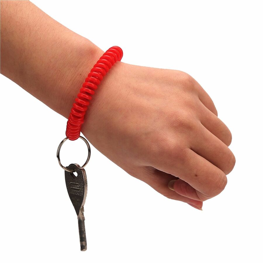 Sparco Split Ring Wrist Coil Key Holders - 2.1" Height x 2.1" Width x 2.4" Length - Red - 6 / Pack