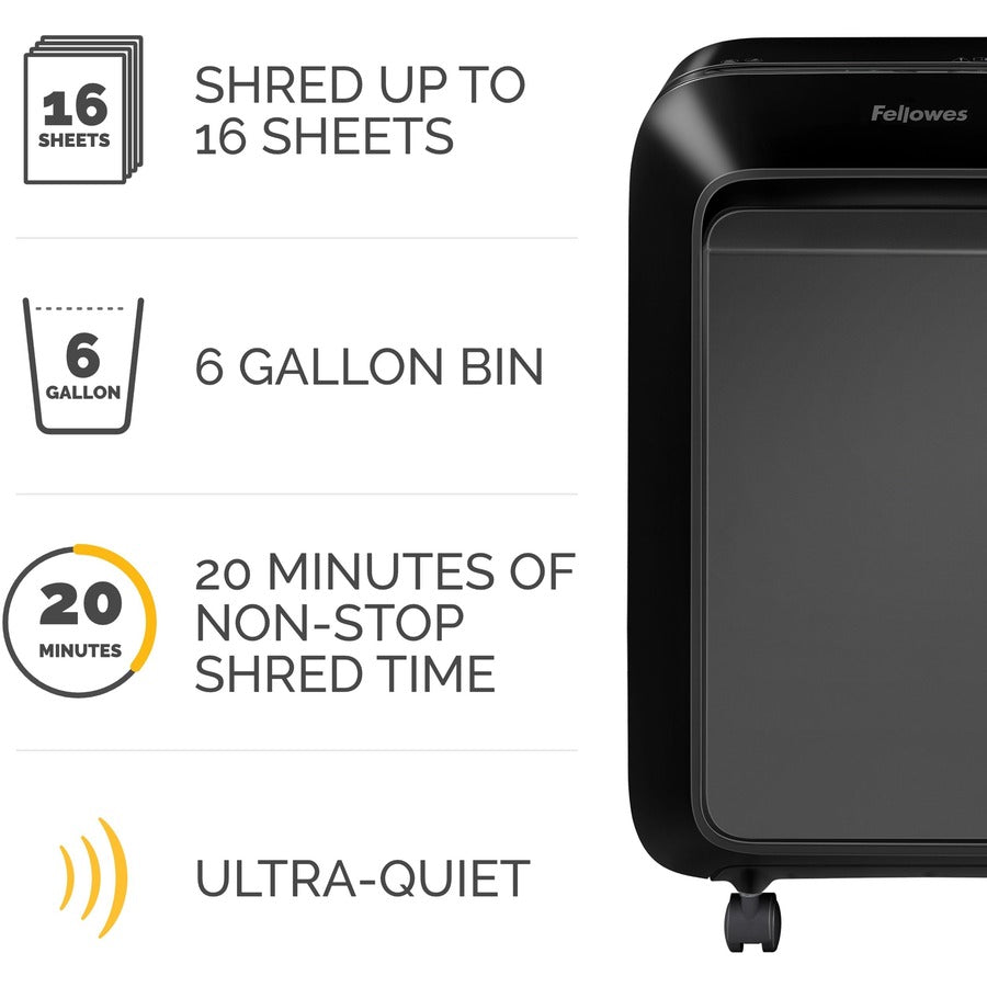 Continuous Shredder - Cross Cut - 16 Per Pass - for shredding Staples, Paper, Paper Clip, Credit Card, Junk Mail - 10 Minute Run Time - Black