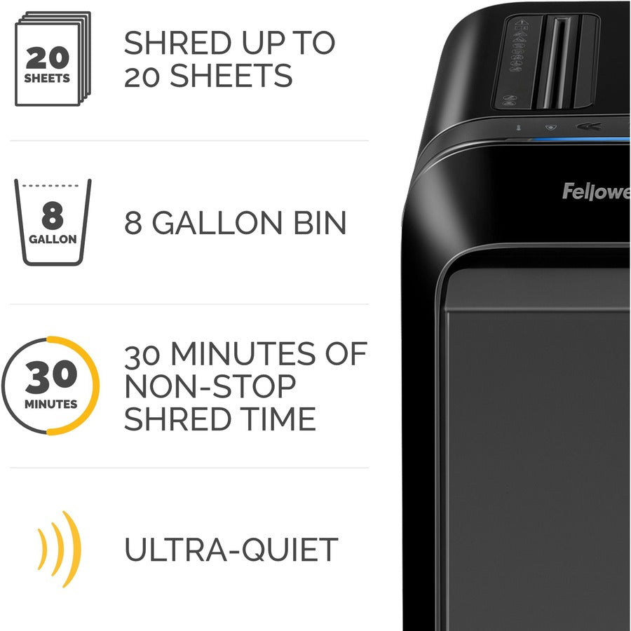 Continuous Shredder - Cross Cut - 20 Per Pass - for shredding Staples, Paper, Paper Clip, Credit Card, Junk Mail - 30 Minute Run Time - Black