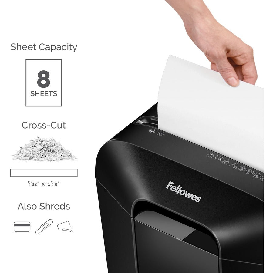 Non-continuous Shredder - Cross Cut - 8 Per Pass - for shredding Staples, Paper, Paper Clip, Credit Card - 0.156" x 1.563" Shred Size - P-4 - 6 Minute Run Time - 20 Minute Cool Down Time - 4 gal Wastebin Capacity - Black