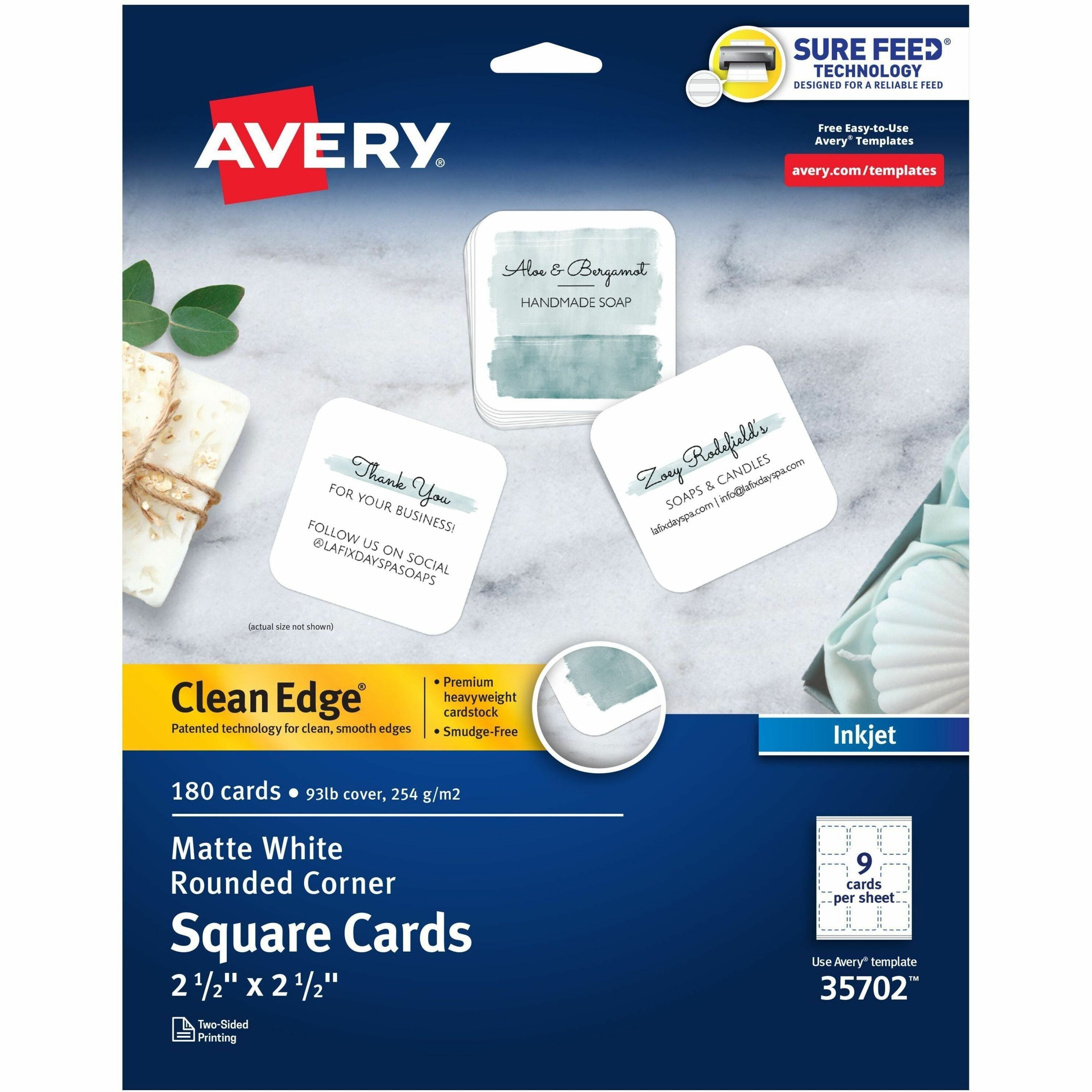 110 Brightness - 8 1/2" x 11" - 93 lb Basis Weight - 254 g/m² Grammage - Matte - Printable, Rounded Corner, Die-cut, Smooth Edge, Print-to-the-edge, Perforated, Avery Clean Edge Technology, Double-sided, Coated - White - 20 Sheets - 5 / Pack