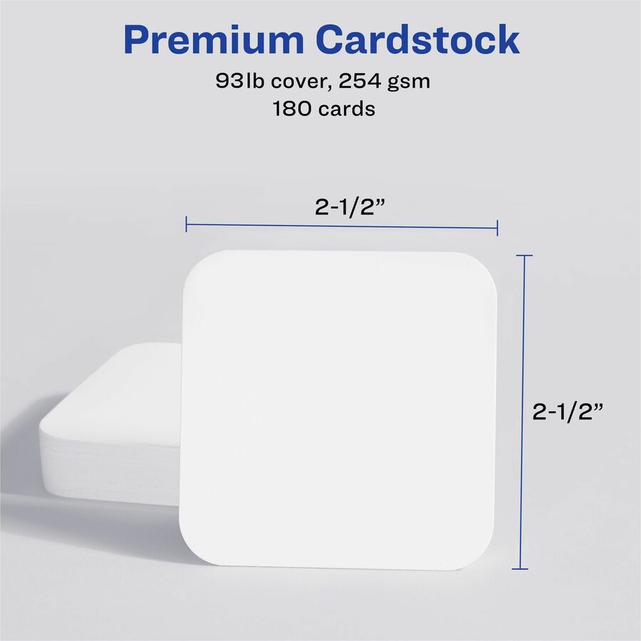 110 Brightness - 8 1/2" x 11" - 93 lb Basis Weight - 254 g/m² Grammage - Matte - Printable, Rounded Corner, Die-cut, Smooth Edge, Print-to-the-edge, Perforated, Avery Clean Edge Technology, Double-sided, Coated - White - 20 Sheets - 5 / Pack