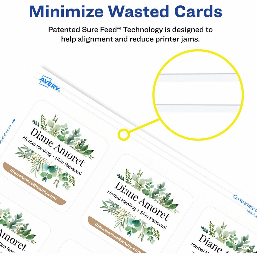 110 Brightness - 8 1/2" x 11" - 93 lb Basis Weight - 254 g/m² Grammage - Matte - Printable, Rounded Corner, Die-cut, Smooth Edge, Print-to-the-edge, Perforated, Avery Clean Edge Technology, Double-sided, Coated - White - 20 Sheets - 5 / Pack