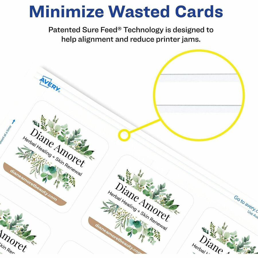 145 Brightness - A4 - 8 1/2" x 11" - 91 lb Basis Weight - 247 g/m² Grammage - Matte - Printable, Rounded Corner, Die-cut, Smooth Edge, Print-to-the-edge, Perforated, Avery Clean Edge Technology, Coated - White - 20 Sheets - 5 / Pack