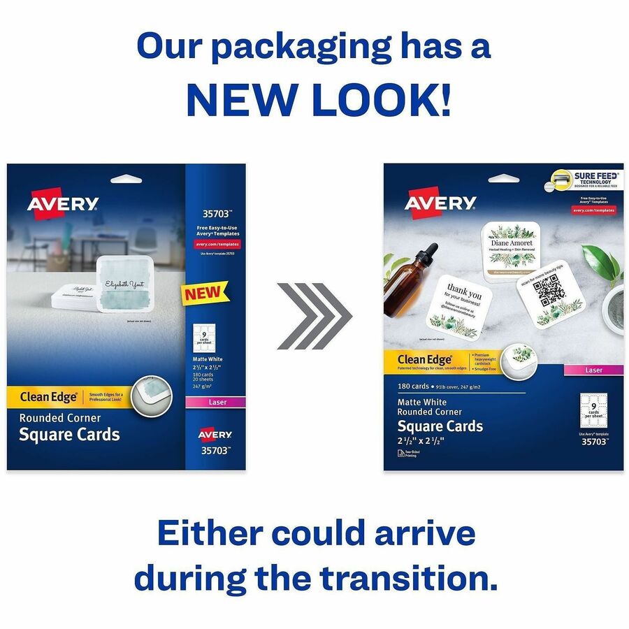 145 Brightness - A4 - 8 1/2" x 11" - 91 lb Basis Weight - 247 g/m² Grammage - Matte - Printable, Rounded Corner, Die-cut, Smooth Edge, Print-to-the-edge, Perforated, Avery Clean Edge Technology, Coated - White - 20 Sheets - 5 / Pack