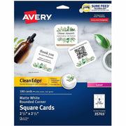 145 Brightness - A4 - 8 1/2" x 11" - 91 lb Basis Weight - 247 g/m² Grammage - Matte - Printable, Rounded Corner, Die-cut, Smooth Edge, Print-to-the-edge, Perforated, Avery Clean Edge Technology, Coated - White - 20 Sheets - 5 / Pack