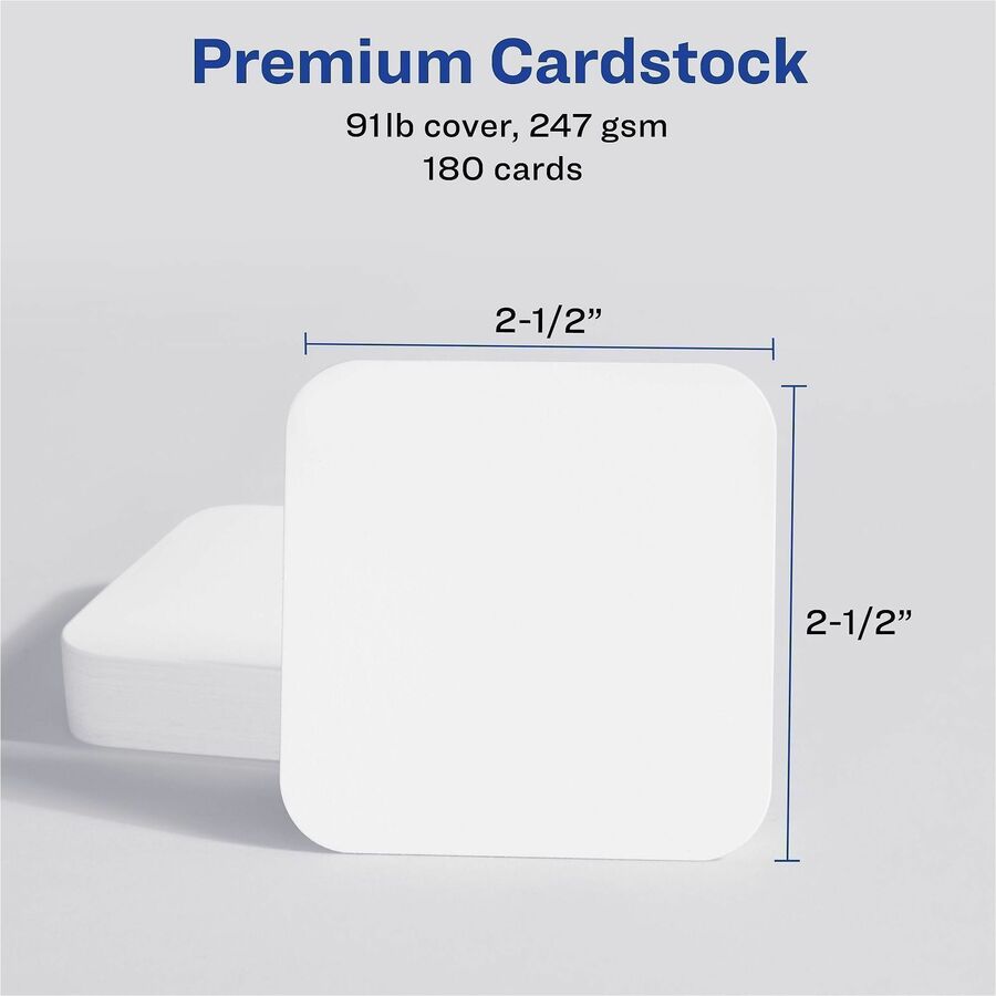 145 Brightness - A4 - 8 1/2" x 11" - 91 lb Basis Weight - 247 g/m² Grammage - Matte - Printable, Rounded Corner, Die-cut, Smooth Edge, Print-to-the-edge, Perforated, Avery Clean Edge Technology, Coated - White - 20 Sheets - 5 / Pack