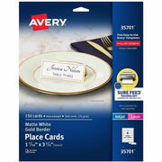 Avery&reg; Place Cards, 1-7/16" x 3-3/4" , Gold Border, 150 Cards (35701)