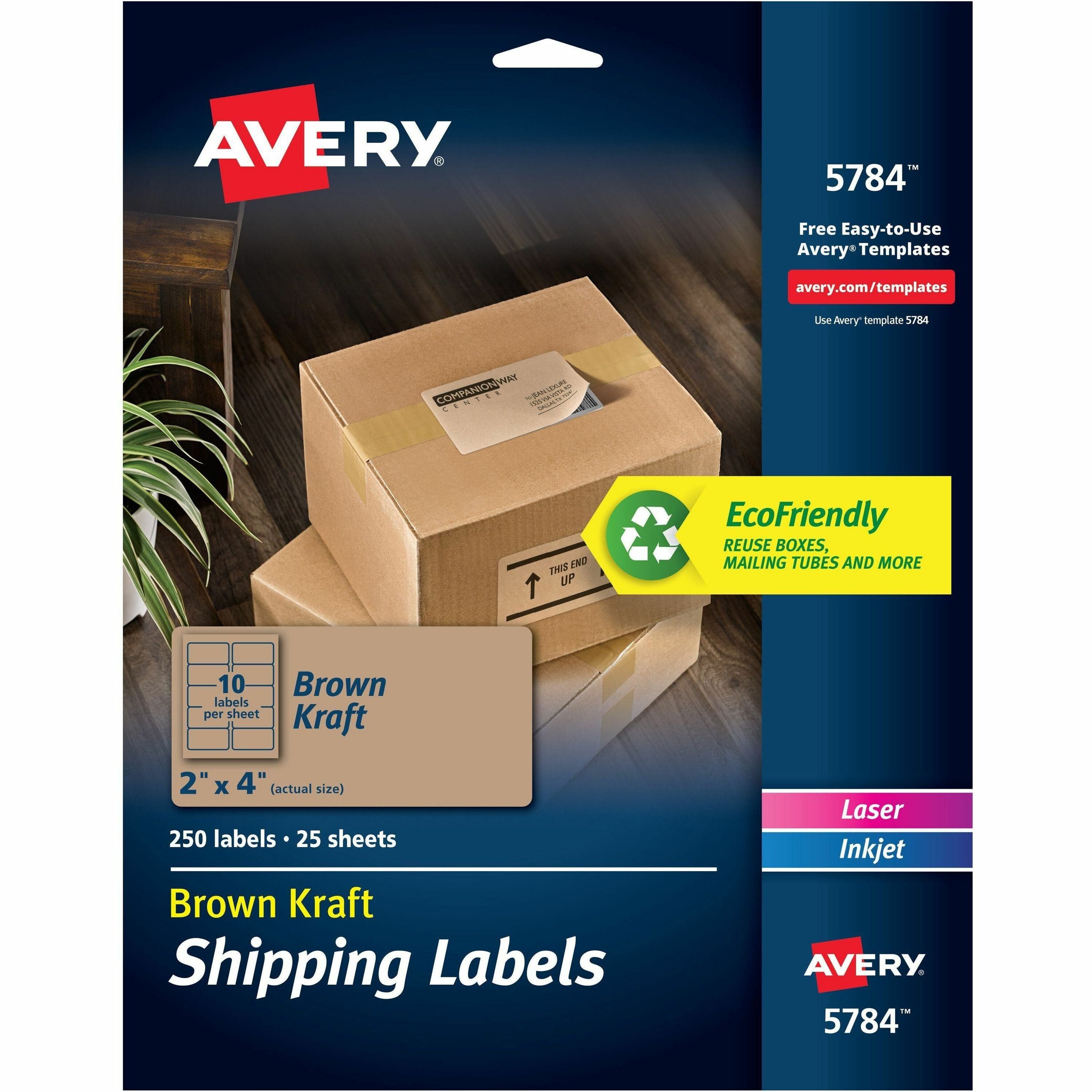 Avery&reg; Shipping Labels,, Kraft Brown, 2" x 4" , 250 Labels (5784)