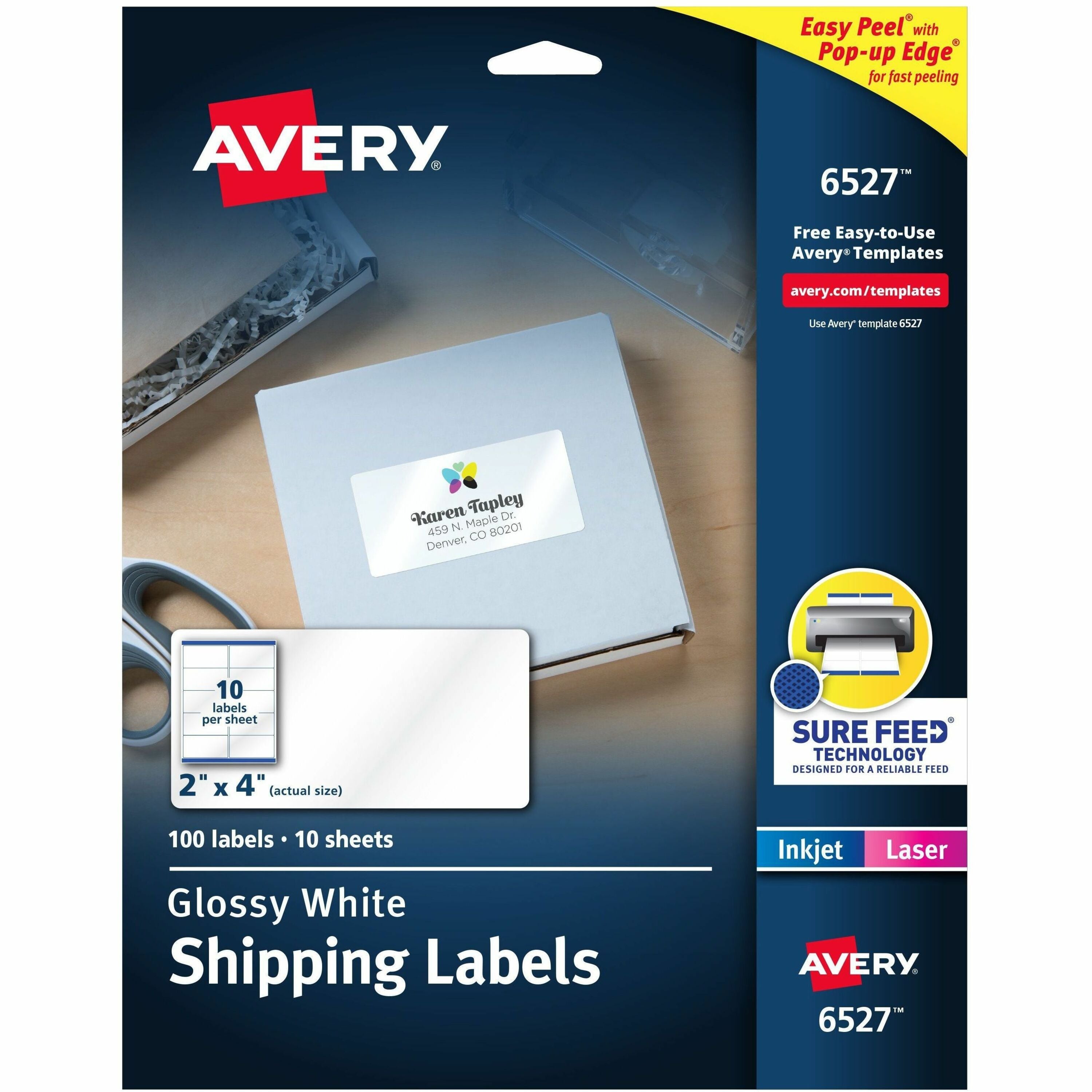 Avery&reg; Shipping Labels, Glossy White, 2" x 4" , 100 Total (6527)