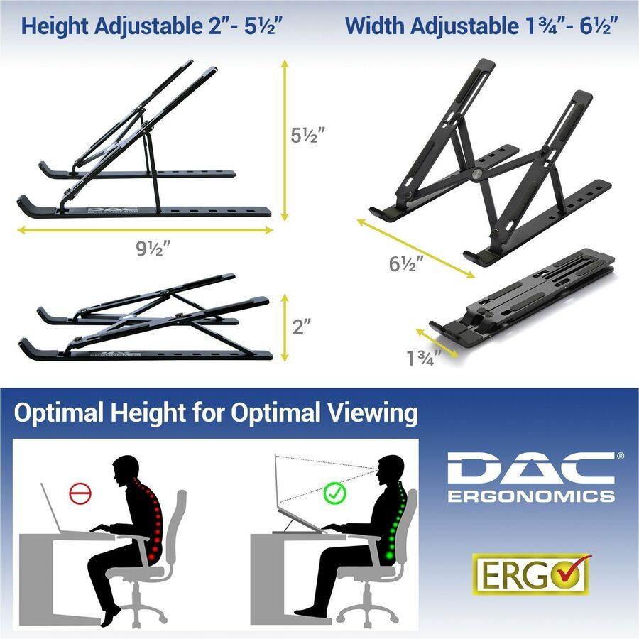 DAC&reg; MP-222 Portable and Adjustable Laptop/Tablet Stand, Black