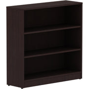 Lorell Laminate Bookcase - 36" Width x 12" Depth x 36" Height - 3 x Shelf(ves) - Laminated, Sturdy, Contemporary Style, Square Edge, Adjustable Shelf - Espresso - Medium Density Fiberboard (MDF), Laminate - Assembly Required